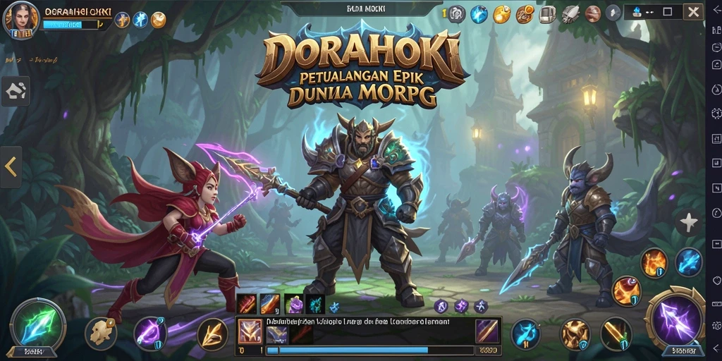 Tangkapan layar gameplay DORAHOKI yang menunjukkan pertempuran epik.