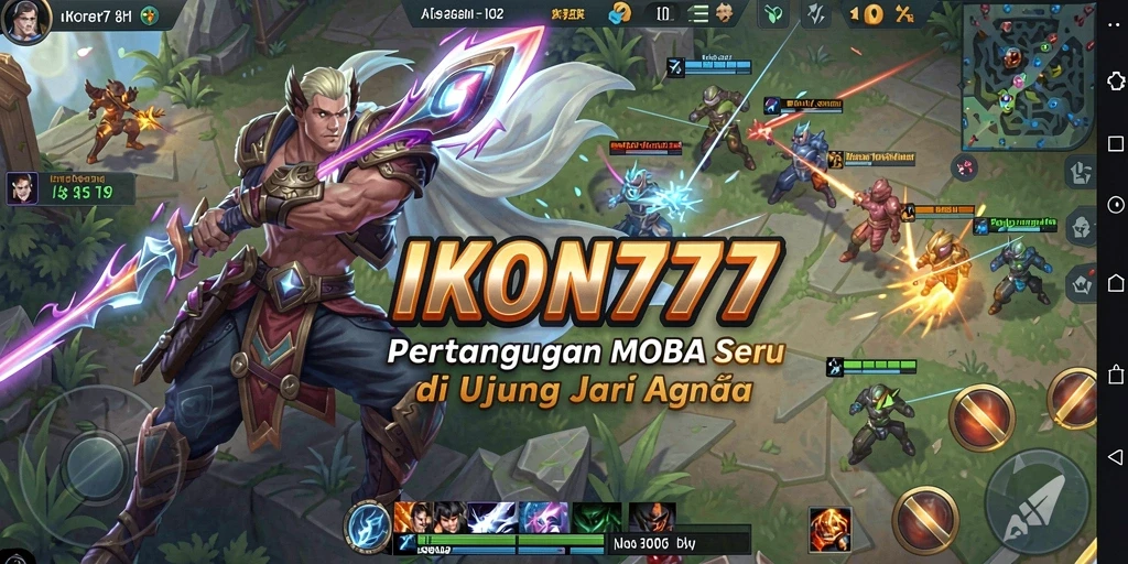 Screenshot menggambarkan pertandingan seru dalam gameplay MOBA IKON777.