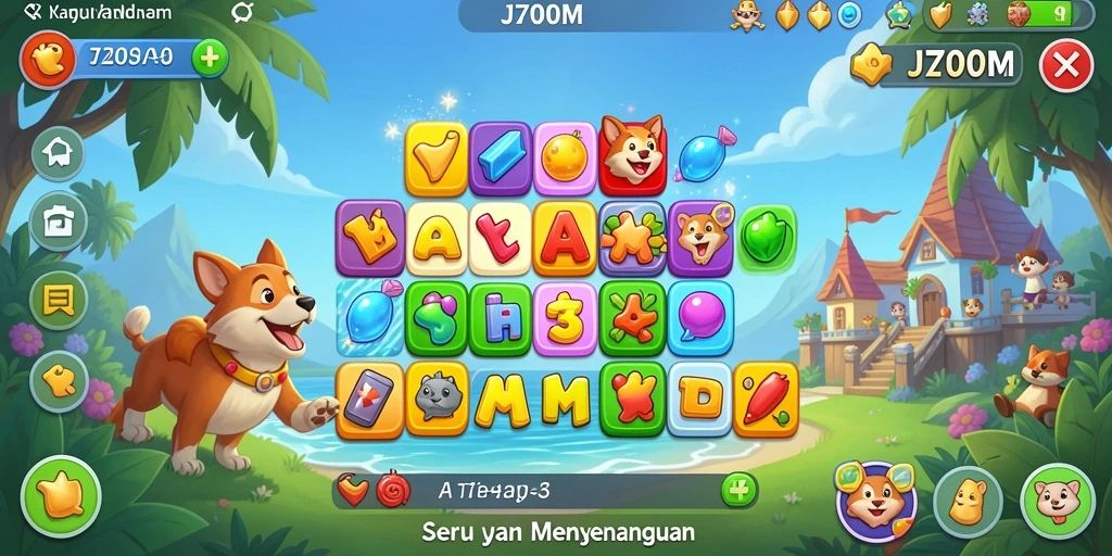 Tangkapan layar gameplay J200M yang menampilkan keseruan mencocokkan elemen Match-3.