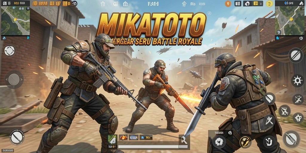 Screenshot gameplay MIKATOTO dengan pertarungan intens Battle Royale.